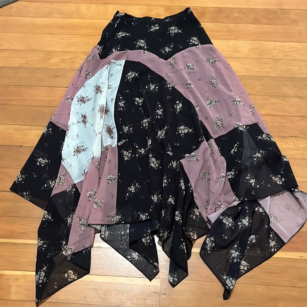 Witch Garden Handkerchief Hem Patchwork Print Skirt Sz S